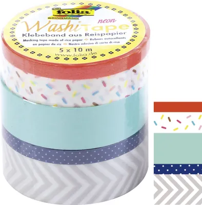 Produktbild von folia Deko-Klebeband Washi-Tape NEON GELB 5er Set