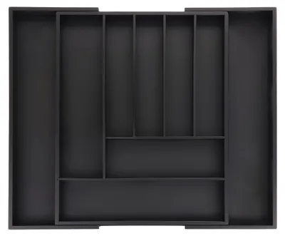Produktbild von Relaxdays Besteckkasten ausziehbar, Bambus, HBT: 5 x 33,5-49,5 x 44,5 cm, 7-9 Fächer, Besteckeinsatz Schublade, schwarz