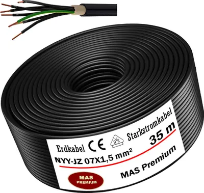 Produktbild von 35m Erdkabel Starkstromkabel NYY-JZ 7X1,5 mm² Elektrokabel