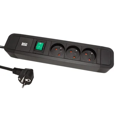 Immagine prodotto di BACHMANN PRIMO 2 3xUTE 1xinterruttore 2,0m CEE7/7, nero, 2 m