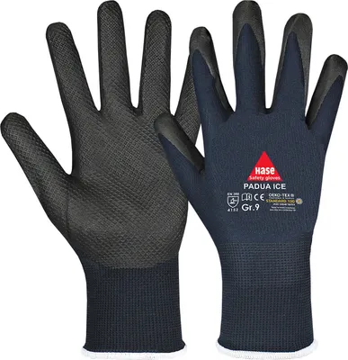 Produktbild von Hase Handschuh Padua Ice Nitrilschaum, Kat. II, EN 388:2016, dunkelblau/schwarz Größe 11 , 12 Paar