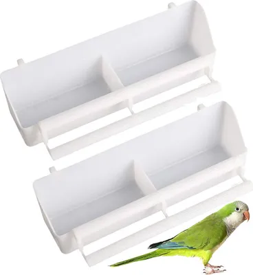 Produktbild von 2er-Set Kunststoff-Vogelfutternäpfe, Doppel-Vogelkäfig-Wassernapf, Käfigteller, Vogelfutter-Wassernapf, Weiß