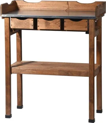 Productafbeelding van Famanu plantentafel met 3 lades en een opbergruimte - Massieve houten tuintafel - Verzinkt werkblad, afmetingen 80 x 40 x 90 cm