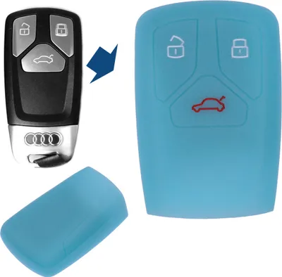 Produktbild von Auto Schlüssel Hülle Silikon Schutz Cover Fluoreszierend Blau kompatibel mit Audi A4 S4 Q7 Q5 TT RS A5 S5 3 Tasten KEYLESS SMARTKEY