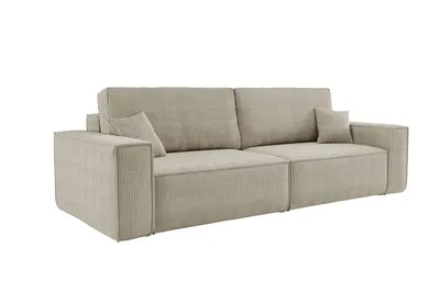 Image de VENASI HUGO Canapé convertible avec fonction de couchage et coffre de rangement Canapé-lit en velours côtelé Beige