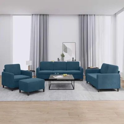 Produktbild von vidaXL 4-tlg. Sofagarnitur Blau Samt