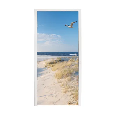 Obrázek produktu pro MuchoWow® Plakát na dveře - Duna - racek - pláž - moře - slunce - 205x80 cm - Samolepicí fólie na dveře