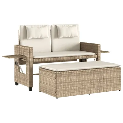 Immagine prodotto di Panca Reclinabile da Giardino con Cuscini Beige in Polyrattan