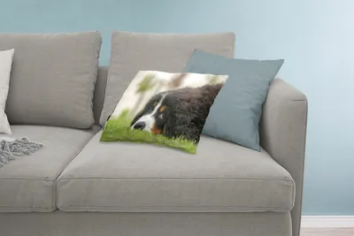 Produktbild von MuchoWow® Zierkissen Sofakissen Wohnzimmer Dekokissen 60x40 cm Berner Sennenhund auf dem grünen Rasen liegend - Kopfkissen - Polster mit Foto