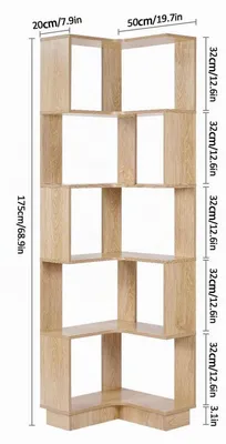 Produktbild von Eck-Bücherregal 5 Etagen 175cm Holz offen Aufbewahrung Display Regal
