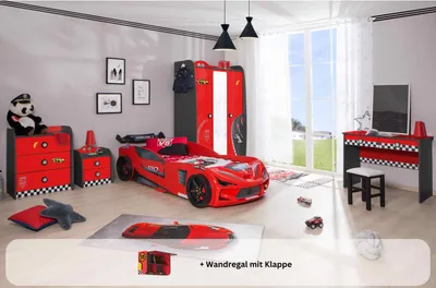 Produktbild von Kinderzimmer komplett Set Autobett Rio 5 teilig Rot , Sportsitze:ohne Sportsitze, Matratze:ohne Matratze, Bettwäsche:ohne Bettwäsche, Wandregal:Wandregal mit Klappe