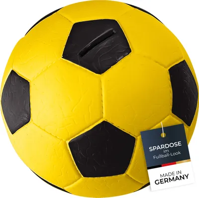 Produktbild von HMF 4790 Spardose Fußball in Lederoptik, 15 cm, Gelb-Schwarz