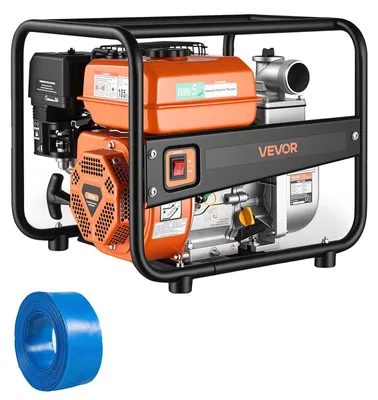 Image de Pompe à eau essence VEVOR, 158 gallons par minute, pompe à eau sale de 2 pouces, moteur de 7 chevaux, pompe portable avec tuyau d'aspiration de 7,62 mètres et roue en fonte, pompe à eau pour l'irrigation, le drainage, les chantiers, les bassins