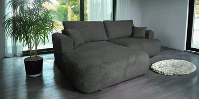 Obrázok produktu pre Rohová sedacia súprava Berlin Duo 255x165 s funkciou spania posteľná skrinka tmavosivá Boucle Abriamo 08 ľavá