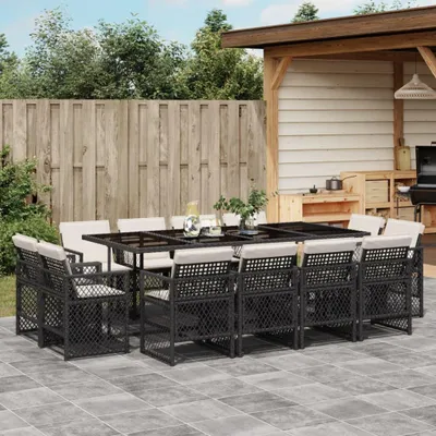 Produktbild von Möbel 13-tlg. Garten-Essgruppe mit Kissen Schwarz Poly Rattan - Gartenmöbelgarnituren 3210858