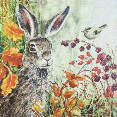 Produktbild von RP 20 Servietten Rabbit in Autumn - Hase im Herbstgebüsch 33x33cm
