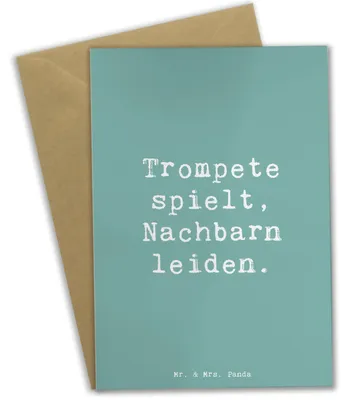 Produktbild von Mr. & Mrs. Panda Klappkarte Spruch Trompete Freude - Meeresbrise - Geschenk, Nachbarschaft, jazzig, Blasinstrumente, Musikerleben, Grußkarte, Grußkarten, neujahrskarte