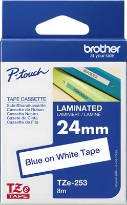 Produktbild von Brother Schriftbandkassette TZE-253 weiß/blau 24 mm