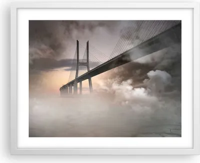 Produktbild von Gerahmtes Poster - Weißer Rahmen - Brücke Nebel Wasser - 50x40 cm - Wand Bild - Wanddeko - Wandbilder - Kunstposter - Wandposter - Bilderrahmen - Bilder - Kunstdruck - Wandbild - P2WAA50x40-3525