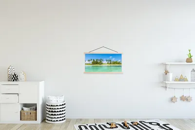 Produktbild von MuchoWow® Textilposter Meer - Strand - Palmen 60x30 cm mit holzfarbenen Rahmen - Dekoration