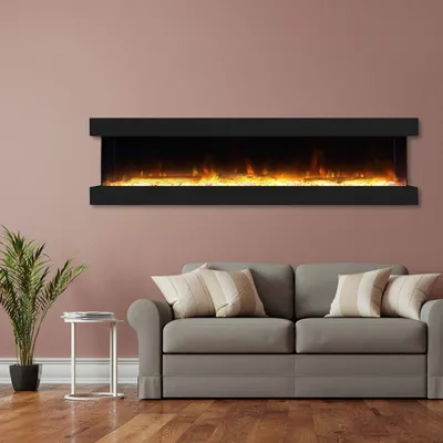 Produktbild von Garlvio Elektrokamin Insert 3-Sided 241 Einbaukamin | LED Wandkamin in schwarz mit Heizung (1500 W) | HxBxT: 68x241x25cm