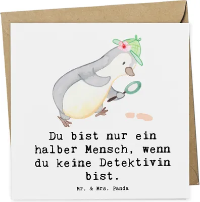 Produktbild von Mr. & Mrs. Panda Deluxe Karte Detektivin Herz - Weiß - Geschenk, doppelkarte, Wirtschaftsdetektei, Beruf, Lustig, Glückwunschkarte, faltkarte, Spruch, Witzig, Grußkarte