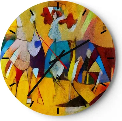 Produktbild von Wanduhr - Rund - Glasuhr - Abstraktion modern - 30x30cm - Schleichendes Uhrwerk - Lautlos - zum Aufhängen bereit - Dekoration Modern - Wanddekoration aus Glas - C3AR30x30-3455