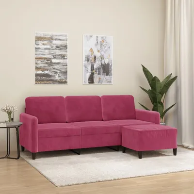 Produktbild von Design 3-Sitzer-Sofa mit Hocker Weinrot 180 cm Samt, Schlafsofas 2024 Neu