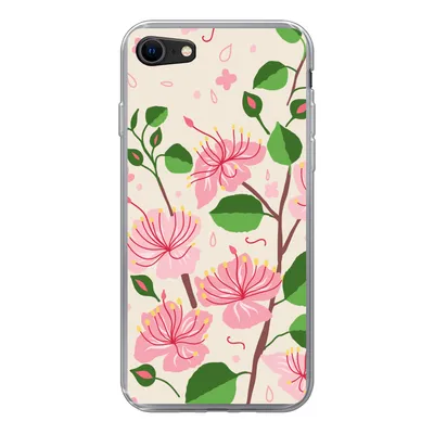 Produktbild von MuchoWow® Handyhülle Schutzhülle Hülle für iPhone 7 Blume - Rosa - Blatt - Muster Silikon Softcase Handy Hülle - Kartenhalter