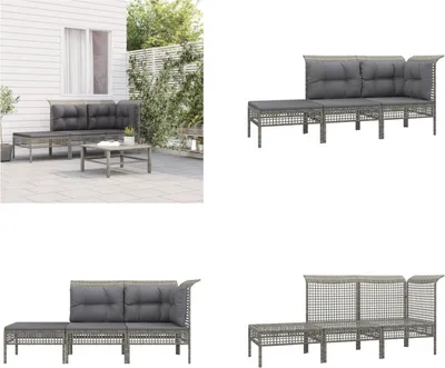 Image de vidaXL 3 pcs. Garden Lounge Set with Coussins Grey Poly Rattan - Garden Lounge Set - Garden Lounge Sets - Outdoor Lounge Set - Terrassen Lounge Set