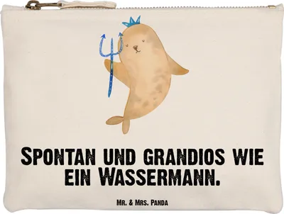 Produktbild von Mr. & Mrs. Panda Kulturbeutel Sternzeichen Wassermann Grösse XL Große - Weiß - Geschenk, Kosmetiktasche, Etui, Meermann, kosmetiktäschchen, Geburtstag Januar, Pouch, Meer