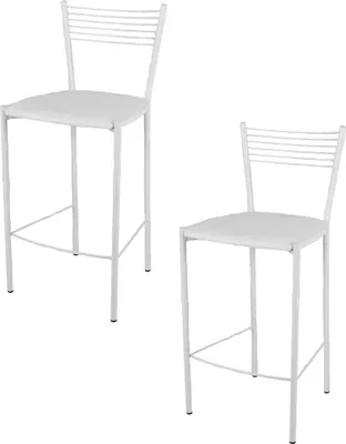 Produktbild von t m c s Tommychairs - 2er Set moderne Barhocker ELEGANCE für Küche und Esszimmer, robustes Gestell aus lackiertem Stahl, Farbe Weiß, gepolsterte Sitzfläche mit Kunstleder im Farbton Weiß bezogen