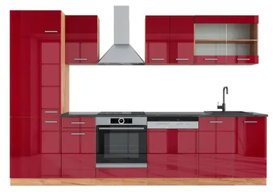 Produktbild von Küchenzeile Vicco R-Line Rot Hochglanz/Goldkraft Eiche 300 cm , AP Anthrazit, Model 43188