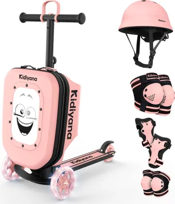 Productafbeelding van Kidiyana kinderloopfiets, sportmodel K3 + kinderhelm maat XS (48–54 cm) + beschermingsuitrusting - roze set - Amazon