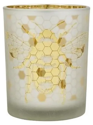 Zdjęcie produktu dla Świecznik szklany "Bee" w złotym kolorze, średni, 12 cm - Mars & More