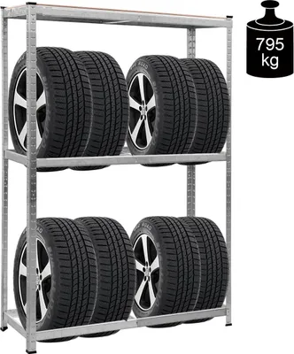 Obrázek produktu pro COSTWAY Stojan na pneumatiky Stojan na pneumatiky Dílenský regál Skladovací police Heavy Duty Shelf Rim Rack Skladování pneumatik Kovové 3 úrovně Výškově nastavitelné Pozinkované 180x120x40cm