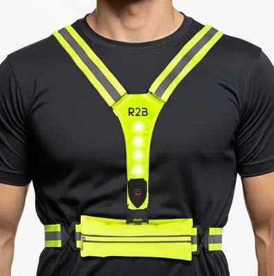 Productafbeelding van R2B Hardloopvest met Verlichting & Opbergvak – USB-C Oplaadbaar – Neongeel