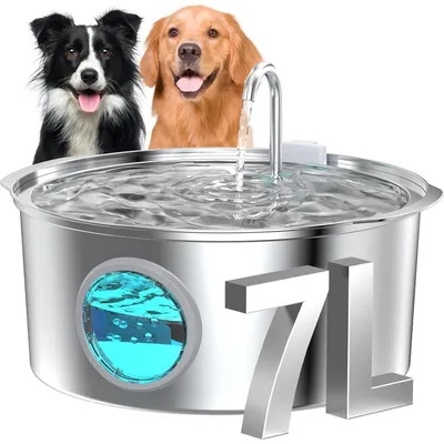 Image de Fontaine à eau en acier inoxydable, 7 litres, très silencieuse, avec éclairage LED, pour chiens et chats