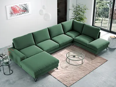 Obrázek produktu pro Rozkládací sedačka do U s úložným prostorem LANSING - zelená, levý roh