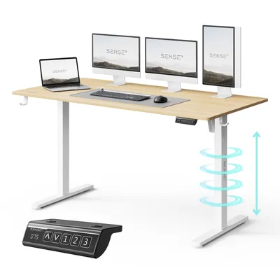 Obrázok produktu pre NOJO LIGHT Výškovo nastaviteľný elektrický stôl Stabilný ergonomický pre hráčov Domáca kancelária MemorySystem 140 x 70 cm Nosnosť 70 kg Biela svetlohnedá