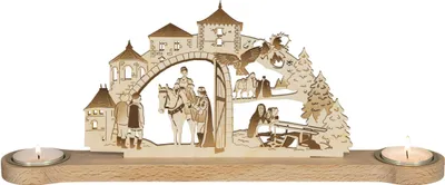 Produktbild von Lichterbogen Mini-Lichterbogen "Drei Haselnüsse für Aschenbrödel" mit Burgtor, Prinzessin und Winterwald BxHxT 32x12x7cm NEU
