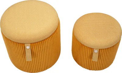 Zdjęcie produktu dla Zestaw puf Bolzano z miejscem do przechowywania musztardowy żółty 2szt Ø38x38cm Ø32x28cm Poliester MDF