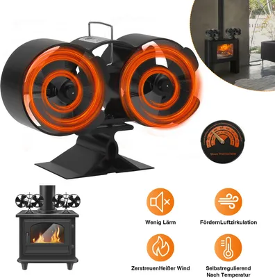 Immagine prodotto di Fiqops Ventilatore elettrico per stufa Altri accessori per caminetti Ventilatore per stufa a 8 pale Ventilatore con termometro