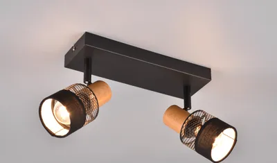 Produktbild von LED Deckenstrahler 2-flammig mit Holz, Deckenleuchte Wohnzimmer & Schlafzimmer