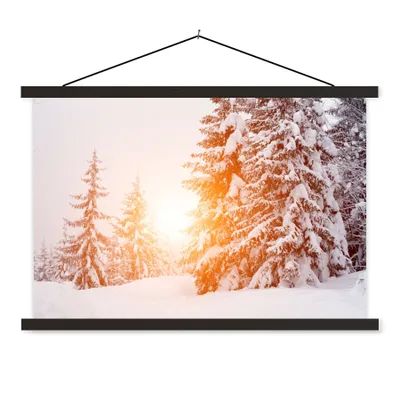 Produktbild von MuchoWow® Textilposter Sonne - Bäume - Schnee 120x80 cm mit schwarzem Rahmen - Wanddeko