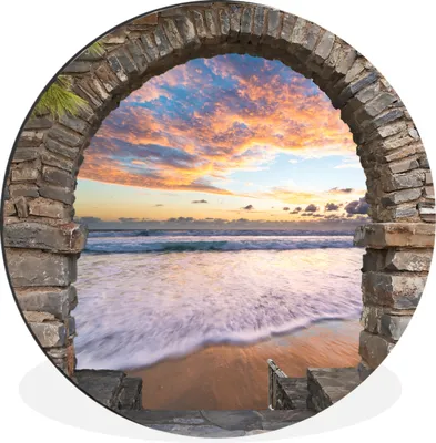 Produktbild von MuchoWow® Aluminium Wandkreis Abend - Meer - Strand - Aussicht Ø 90 cm Wanddeko Modern Wohnzimmer - Mauerkreis - Wandbilder - Runde Bild - Bild aus Aluminium - Schlafzimmer - Wohnzimmerdekoration - Wand Dekoration