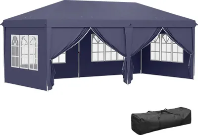 Image de Tente de réception - Pavillon pliable - Dimensions 5,85 x 2,95 x 2,7 m - 4 parois latérales - 4 fenêtres - 100 % polyester - Bleu