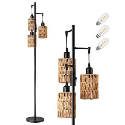 Productafbeelding van EDISHINE 163cm staande lamp, 3 lichtpunten, LED staande lamp met dimfunctie, vintage lamp