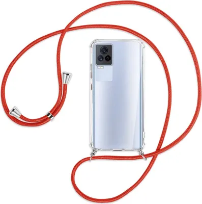 Produktbild von Handykette Backcover-Schutzhülle mit Band (Metall silberfarben) für vivo IQOO 7 - rot