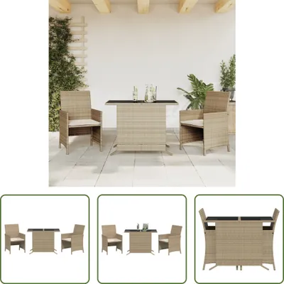 Produktbild von The Living Store 3-tlg. Bistro-Set mit Kissen Beige Poly Rattan